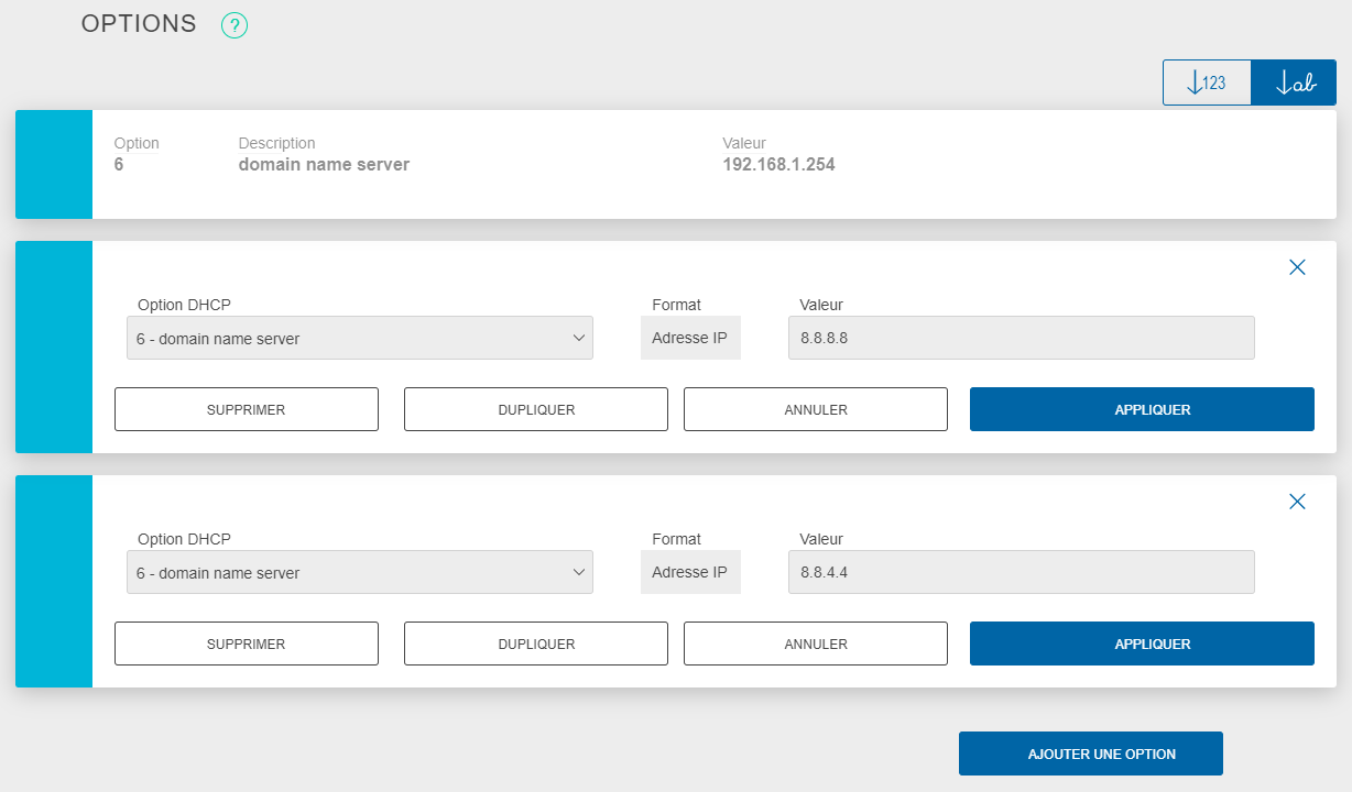 Options DHCP BBox – nouveaux DNS