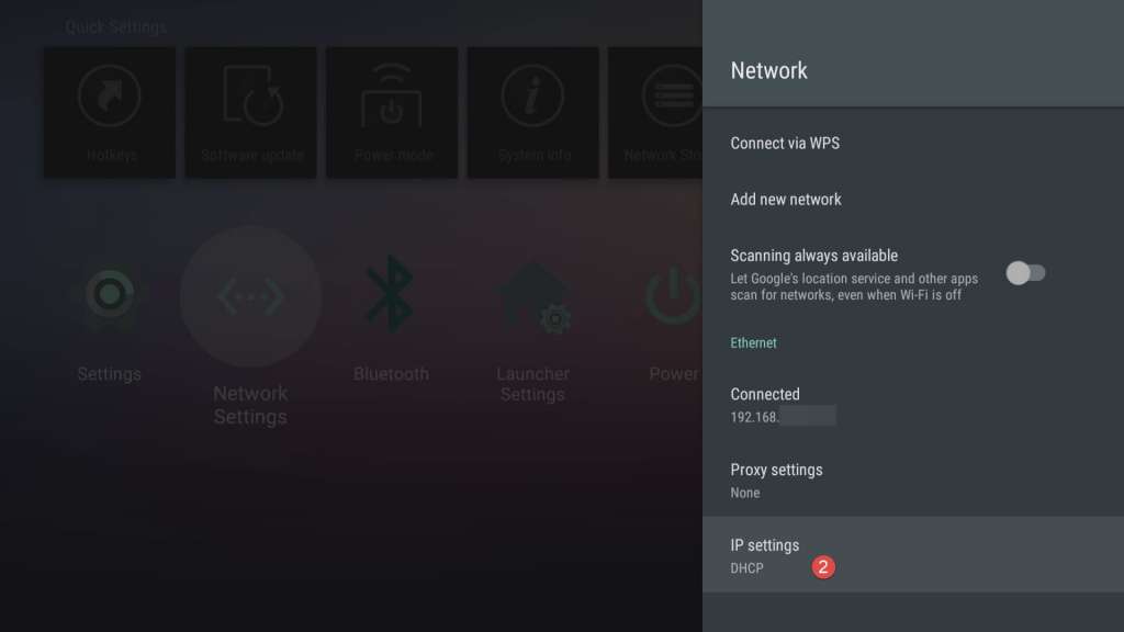 Étape 2 – Menu Réseau & Internet