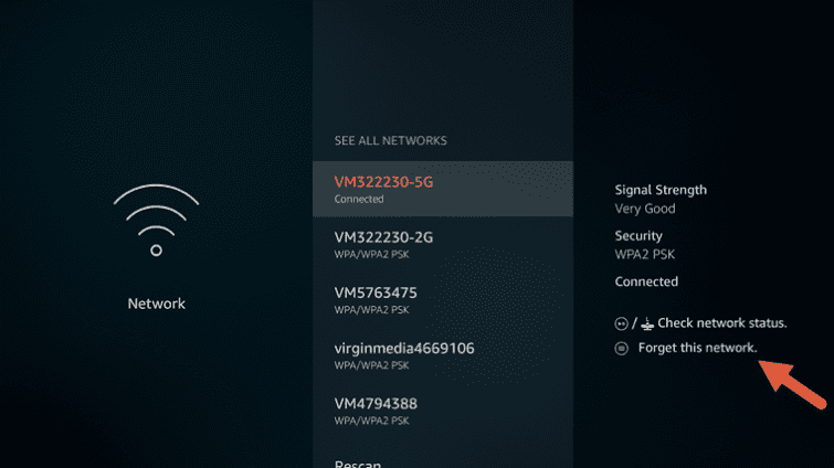 Fire TV Stick - Oublier réseau Wi-Fi